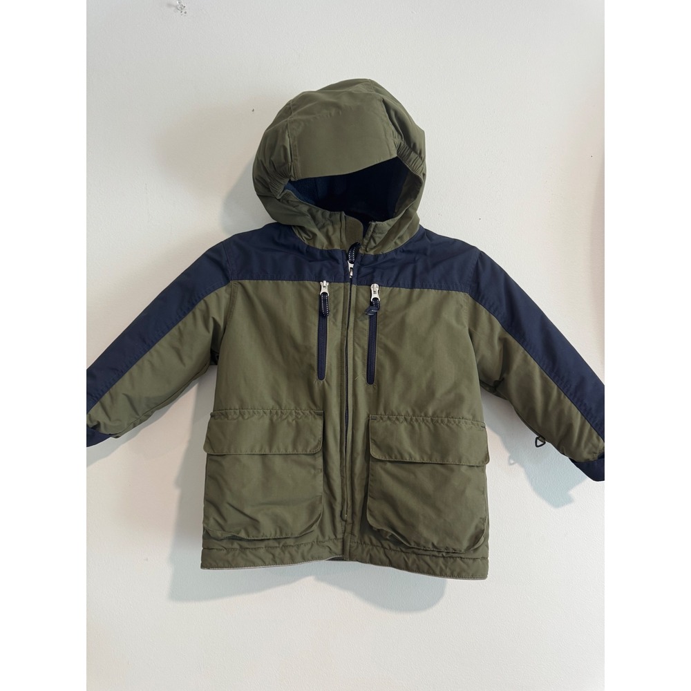 Lands End Squall Hooded Winter Jacket Boys Size 4 Green Blue Fleece Lined